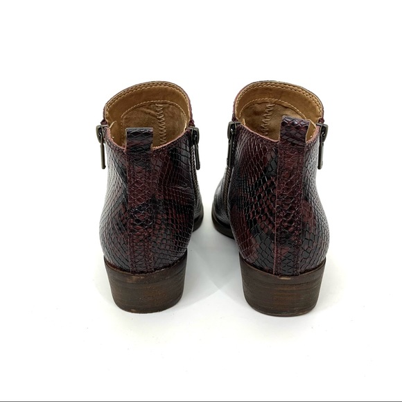 Lucky Brand Basel Snakeskin Print Double Zipper Booties Ankle Boot Maroon Hue - Picture 9 of 14